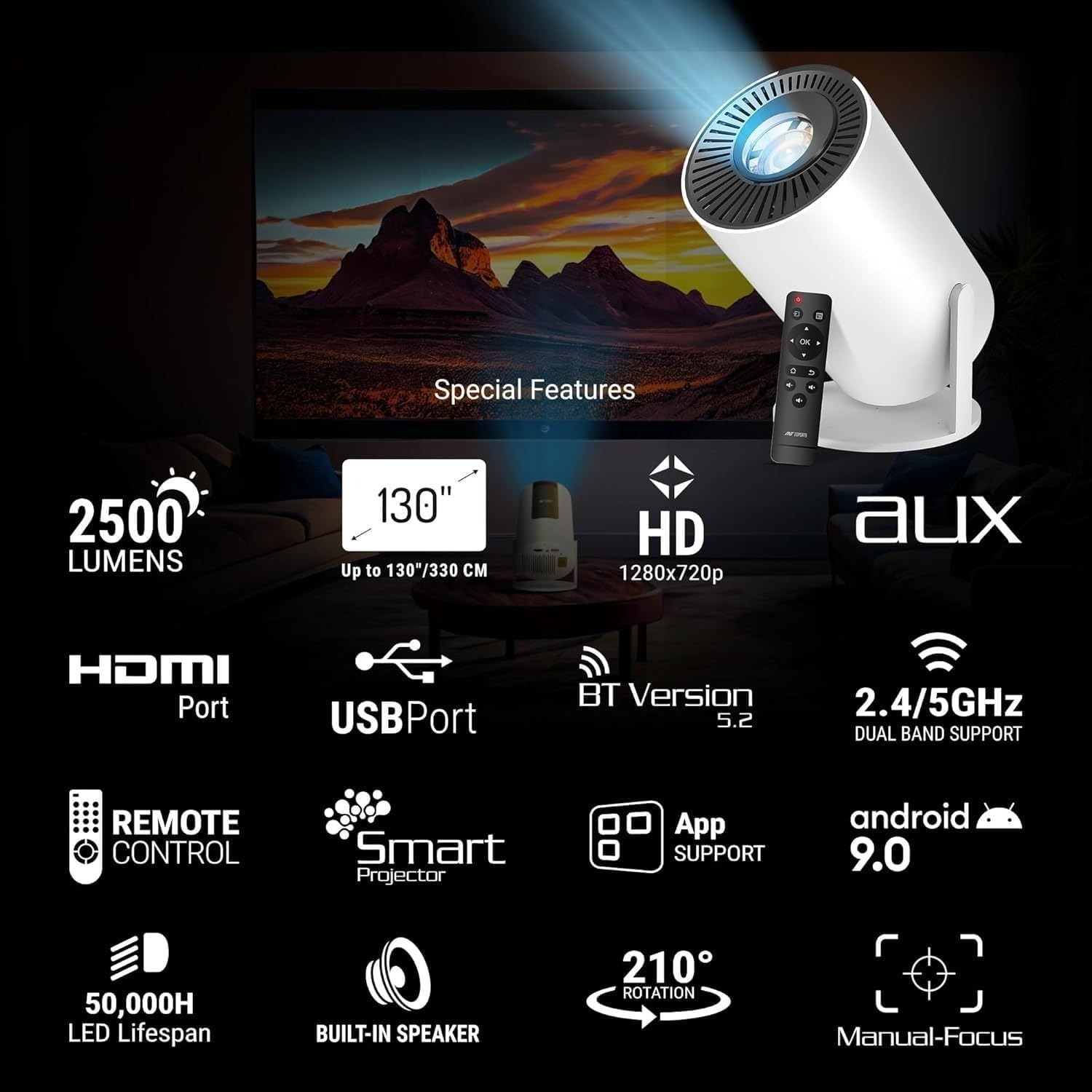 Portable Mini Projector, 4K 1080P Full HD Projector, Support Video Projector - Image 2